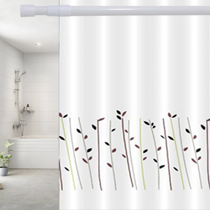 썬데코 패브릭 방수 샤워커튼 + 커튼링 12p + 샤워봉 6호