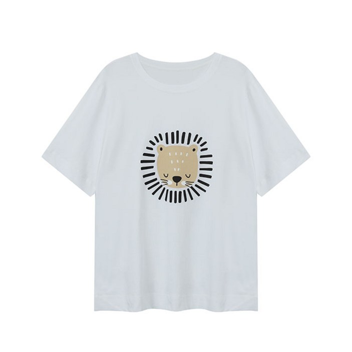 비엔엑스 여성용 라운드 귀염 라이온 티셔츠