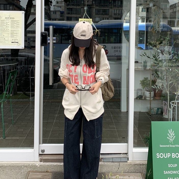 토마토팩토리 여성용 돌라 생지 워싱 와이드 카고 데님 팬츠 롱