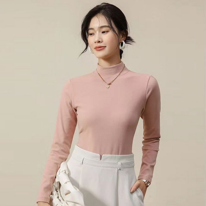 사입자몰 GJ42 릴리반목티 이너 프릴 폴라 레이어드 긴팔 반폴라 반하이넥 티셔츠 블라우스 니트 원피스 여성 미시