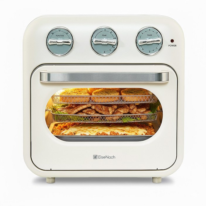 아이제나흐 에센 대용량 3단 멀티쿠킹 베이지 오븐형 에어프라이어 18L 투명창 레트로 PIKOF180R