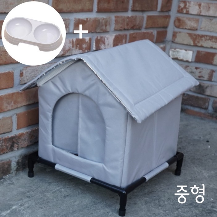 클라라홈 길고양이 냉기 차단 공중집 중형+밥그릇 1세트 겨울집 길냥이 하우스, 1세트, 그레이