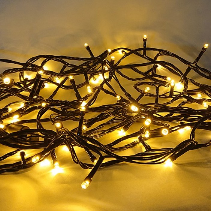 하우쎈스 선세이브[세트] 크리스마스 트리/캠핑 조명 LED 은하수 100구 검정선+전원케이블 세트, 노랑색