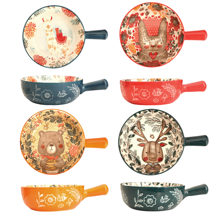 BLOWFISHFUGU 손잡이그릇4p홈식기 세트 캐릭터 손잡이 플레이팅 면기 세트