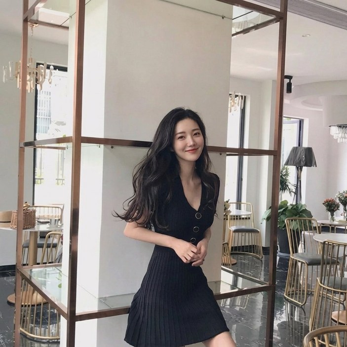 더모은 버튼 니트 원피스 플레어 미니