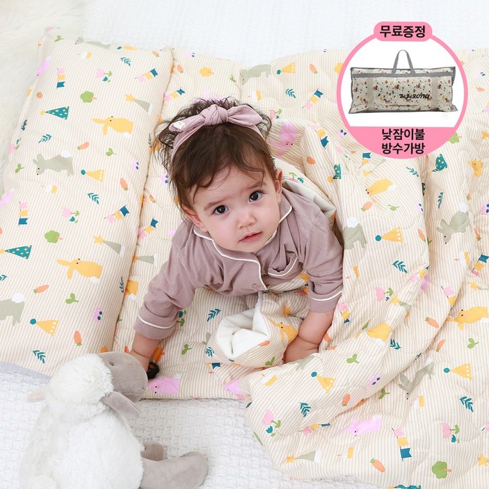 베베로시 KC인증 100 국내생산 어린이집 사계절 낮잠이불세트 일체형 7종, 양면 패드이불방수가방, R.레빗트리