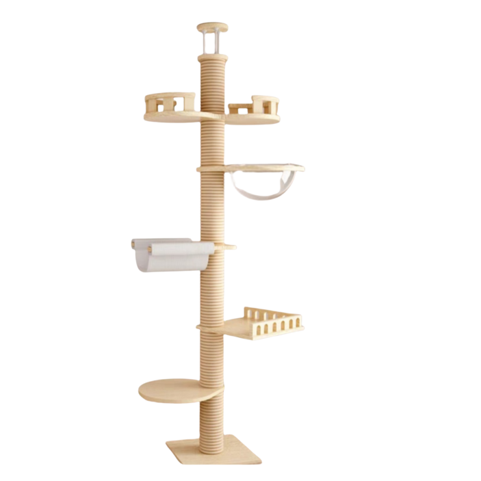 리빙가감법 대형 캣타워 고양이용 높이 조절 가능 스크래쳐 기둥이 있는 캣트리 실내 5단 고양이 등반 트리 바닥에서 천장까지의 갯폴, 1개, 원목색