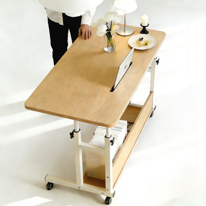 UniNest E0급 800×500 이동식 높이조절 쇼파 사이드 테이블 1인용 컴퓨터 보조 침대 책상, 원목색