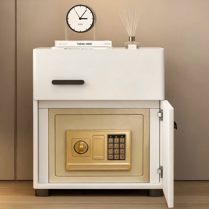 가정용 소형 금고 2단 미니협탁 안전 금고 40cm, 화이트(금고포함)