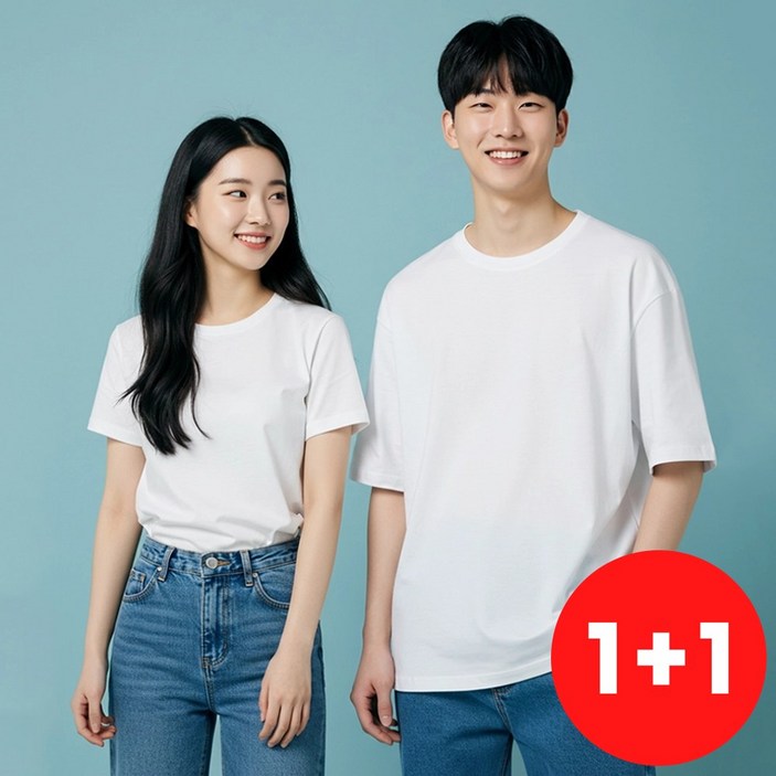 [1+1] 쿨쉐어 비침없는 20수 두꺼운 순면 기본 무지 반팔 티셔츠