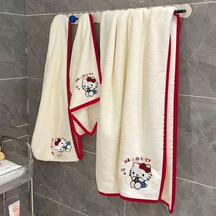 FATTYS 헬로키티 캐릭터 샤워가운 헤어타올 핸드타올 3종세트