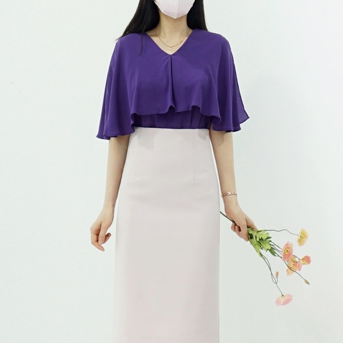 세련된 차차 케이프 브이넥 쉬폰 여름 블라우스