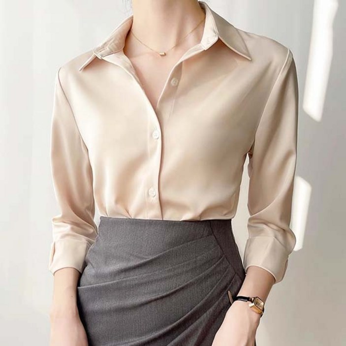 어반룩북 새틴 실크 루즈핏 실비 오피스 블라우스 셔츠