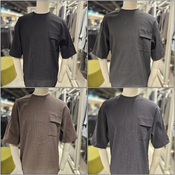 [ANDZ] (BEC2TR1203)앤드지 시어서커 플리츠 오버핏 라운드 티셔츠 4종 택1 구성상품