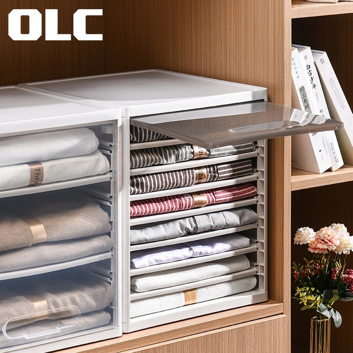 OLC 슬라이딩 옷 정리 트레이 수납함 티셔츠 의류 수납, 1개, 클리어 투명 커버 OLC 슬라이딩 옷 정리 트레이 수납함 티셔츠 의류 수납, 1개, 클리어 투명 커버