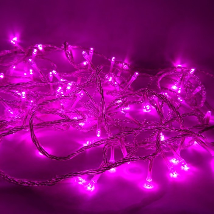 크리스마스캠핑용품 선세이브 LED 은하수전구 100구 투명선+정류기 세트 크리스마스 트리 전구 캠핑 조명 무드등, 핑크색