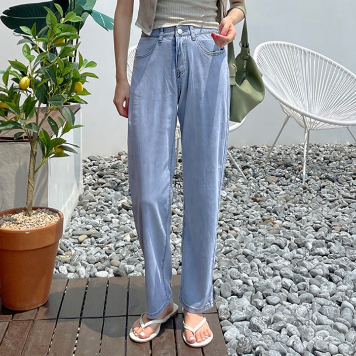 바잉몰 [기장추가~2XL] 여성 앗차거 속밴딩 일자핏 쿨데님 팬츠
