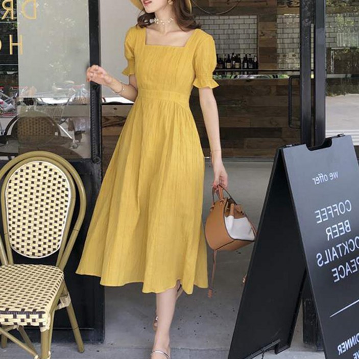 데일로엔 여성 스퀘어 셔링 반팔 원피스