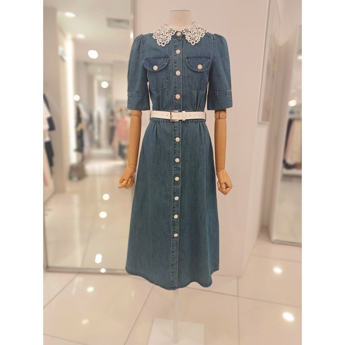 샤틴  탈부착 레이스 카라 포인트 데님 원피스  S252K604