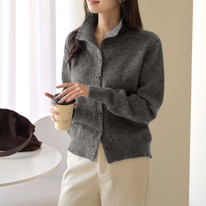데일리앤 포그 여성 버튼 투웨이 하이넥 니트 가디건 따뜻한 겨울 데일리 아우터