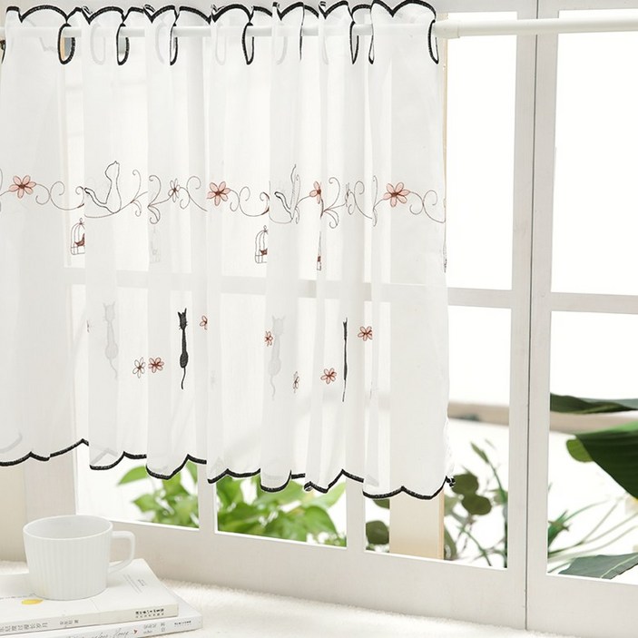 5종자수 바란스커튼 주방가리개커튼