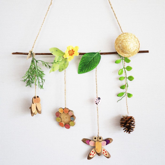 자연물 우드 모빌 / 만들기키트 미술활동 만들기수업 공예 방과후 DIY 모빌만들기 만들기재료 치매예방 만들기세트 돌봄교실 자연물 개별포장, 1세트