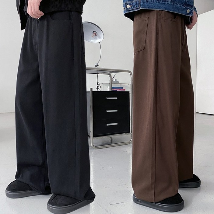 숏기본롱 포시즌 베이직 세미 와이드 코튼 바지 팬츠