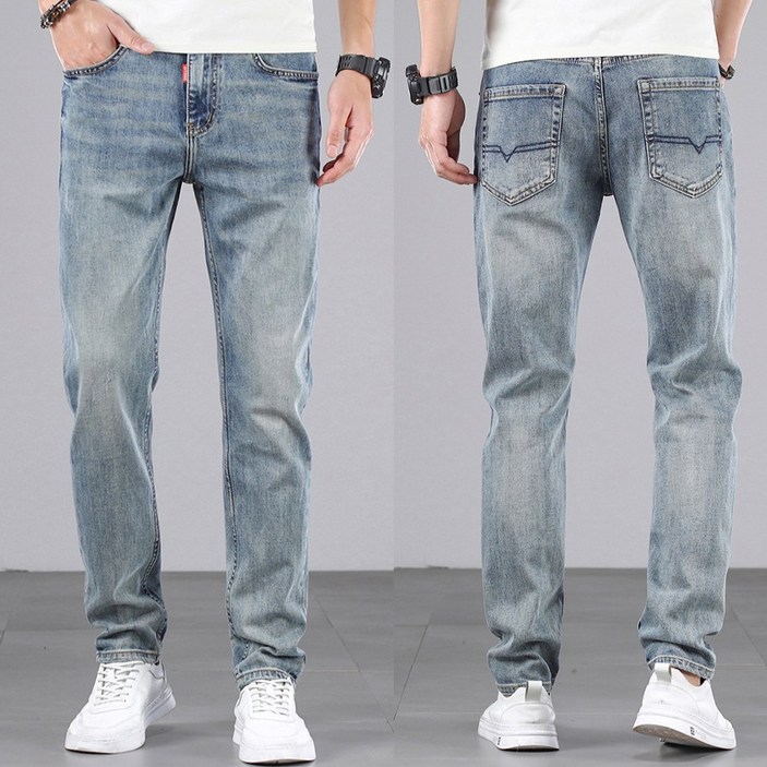 남성 일자청바지 스판 슬림핏 워싱데님팬츠 T696