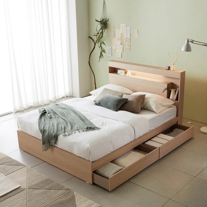 베드리움 코드 FREE 무선충전 LED 수납형 침대 SS Q, 메이플