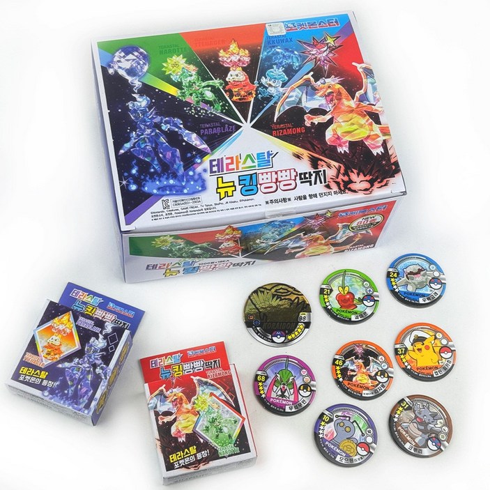 블루씽크 포켓몬스터 테라스탈 뉴 킹빵빵 딱지 1박스 (1팩 8딱지, 1상자 18팩,총 144개), 1개