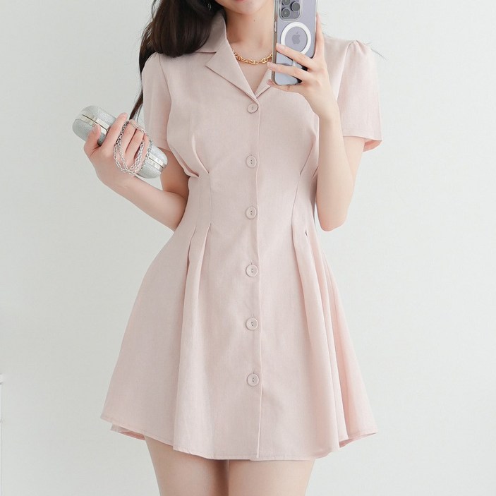 글램디브 린포자AC0363 퍼프 셔츠 셔링 플레어 미니원피스 여성원피스 데이트룩 데일리룩