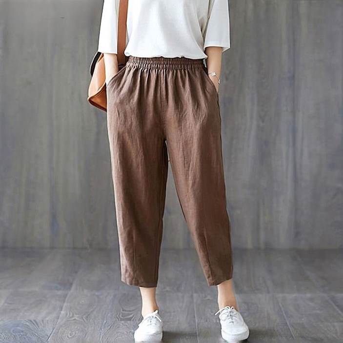 여성 와이드 배기핏 슬랙스 8부바지 밴딩팬츠