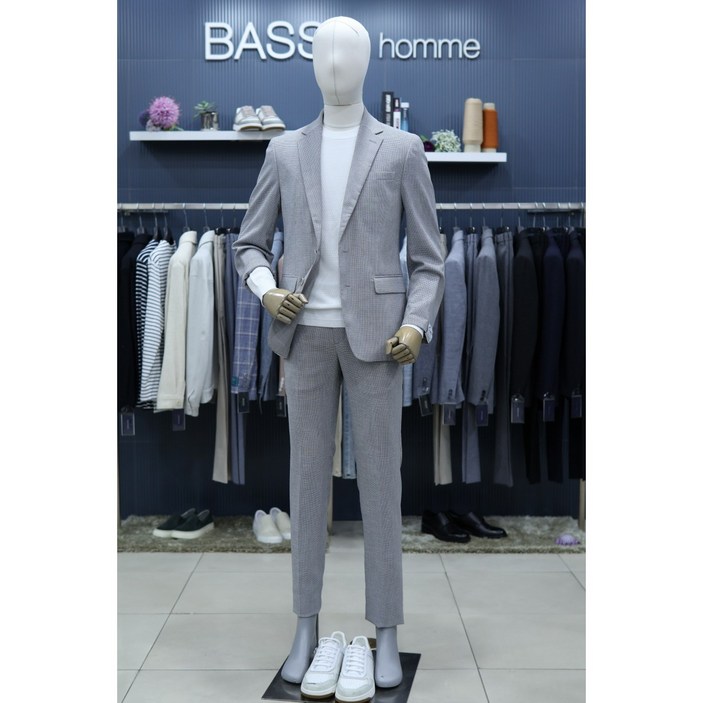 바쏘옴므 정장 WZ1JKPK31AGR 그레이 하운드투스 체크 울 모달 캐주얼 셋업수트