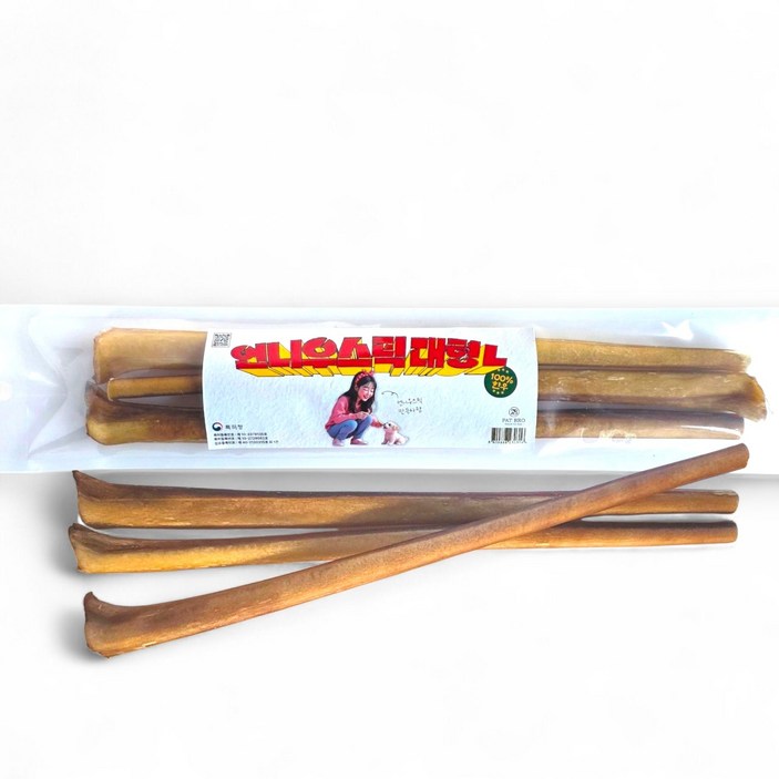 직접제조!! 100%한우 언니우스틱 L 대형 중대형견 3개입 30CM 대형껌 오래먹는간식 소우신 스트레스해소 이갈이 천연개껌, 1개, 110g, 한우소고기