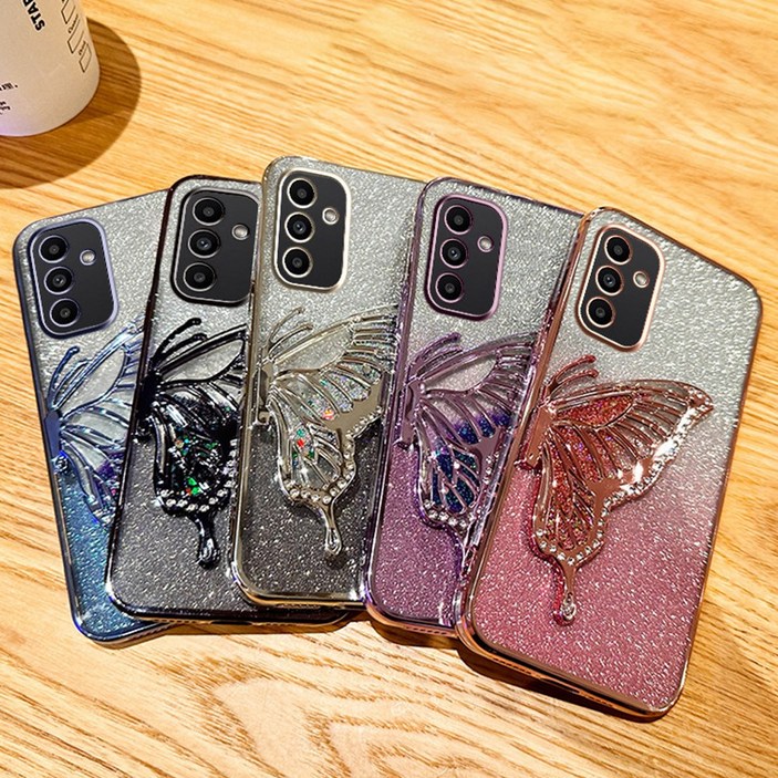 갤럭시 버디3 퀀텀5 A54 A34 A14 A13 와이드6 A23 A53 글리터 나비 필름 메탈 범퍼 투명 실리콘 케이스 PT6394