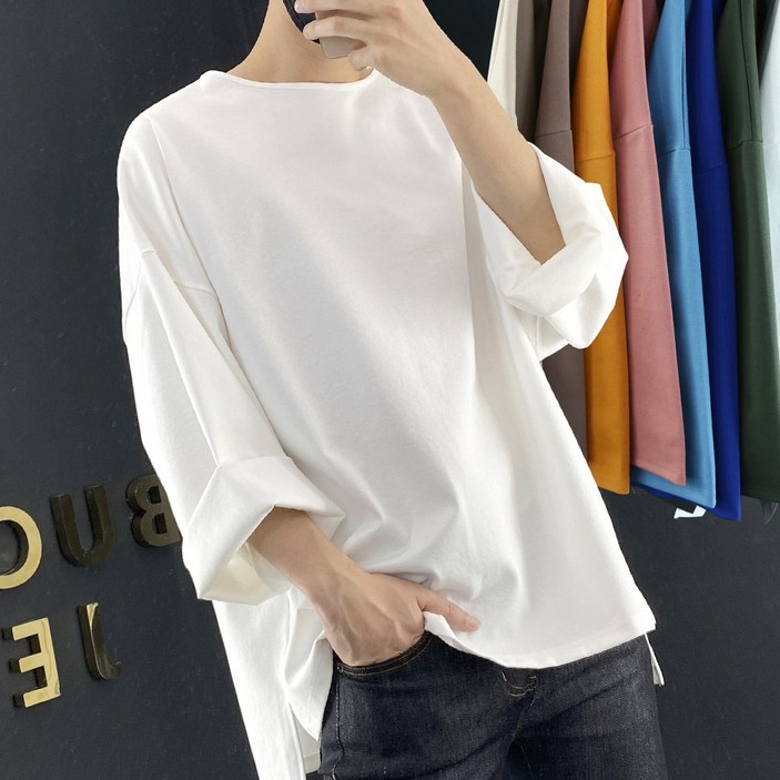 남성 루즈핏 스판 무지 레이어드 옆트임 긴팔 라운드 오버핏 티셔츠 남자 면티 남성 루즈핏 스판 무지 레이어드 옆트임 긴팔 라운드 오버핏 티셔츠 남자 면티