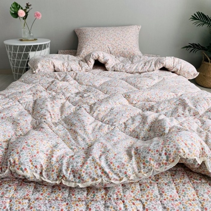 송화침장 먼지없는 따뜻한 세미마이크로 가벼운 겨울 차렵이불 두꺼운 꽃무늬이불 사계절 이불