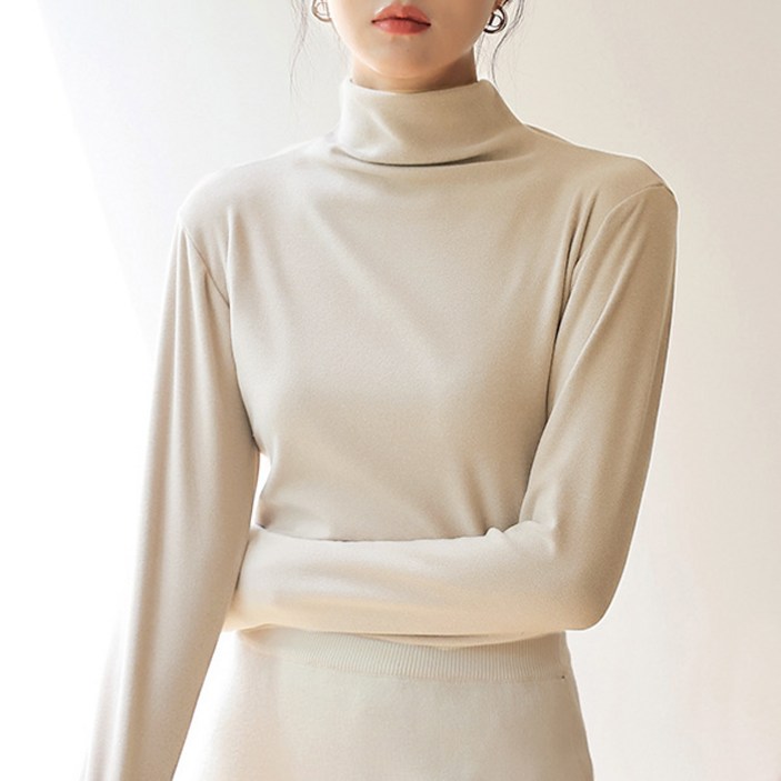 바바 여성 피치기모 반목 폴라 긴팔티셔츠