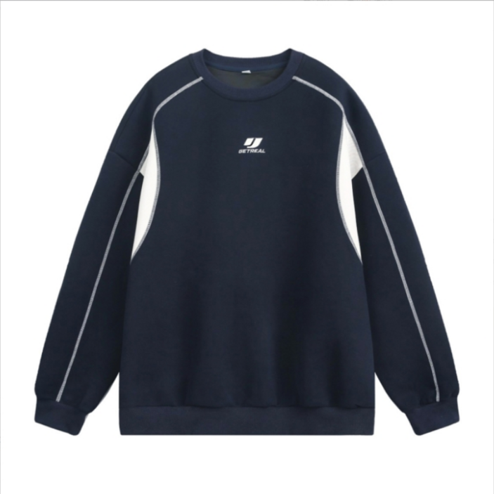 POMTOR 남녀공용 가을 신상 배색 자수 맨투맨 루즈핏 오버사이즈 크루넥 디자인 맨투맨