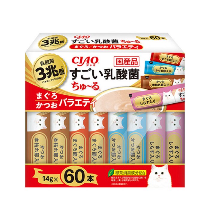 이나바 챠오 스고이 유산균 츄르 버라이어티 60P 고양이간식