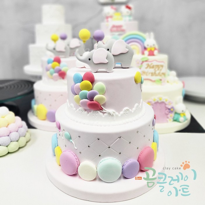곰클레이아트 모형케이크 2단 클레이케익 유치원어린이집생일잔치 100일상 돌상 파티소품 핑크 풍선구름코끼리 모형케익28cm21cm no.730, 1개 곰클레이아트 모형케이크 2단 클레이케익 유치원어린이집생일잔치 100일상 돌상 파티소품 핑크 풍선구름코끼리 모형케익28cm21cm no.730, 1개