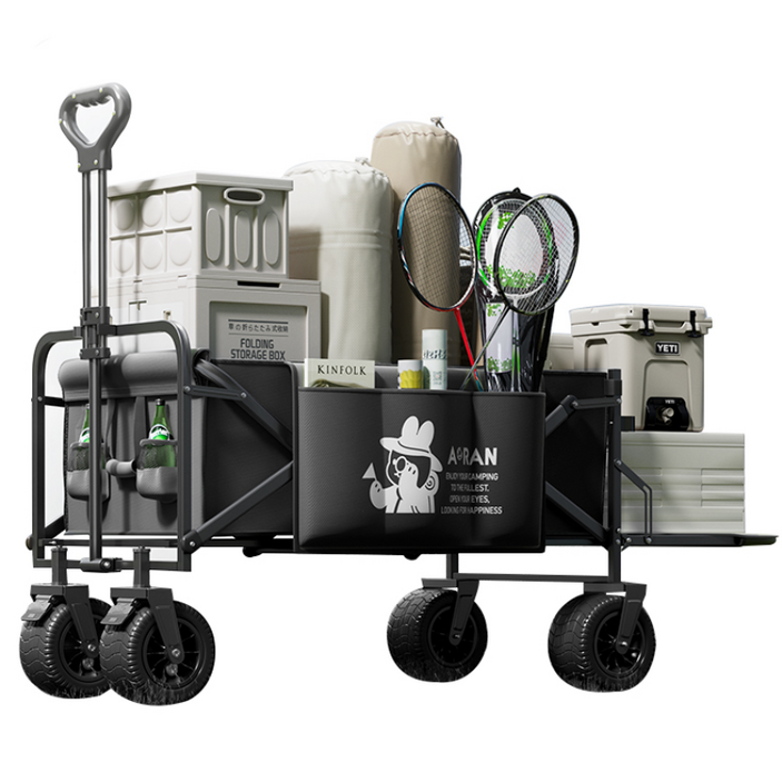 AORAN 캠핑 웨건 뒷문+사이드백 큰 바퀴 큰 사이즈, 1개, 블랙