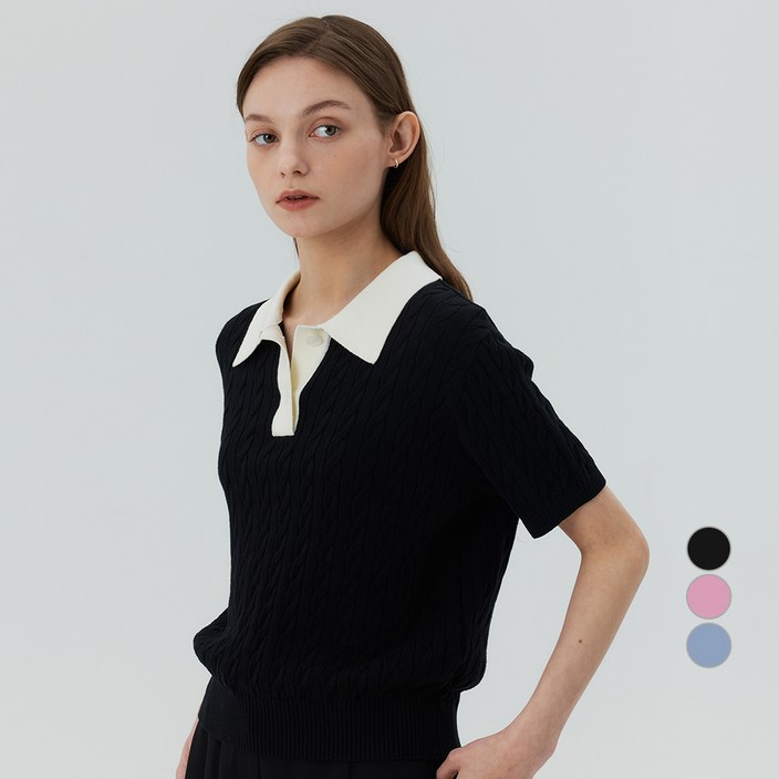 마인드브릿지 여성용 케이블 카라 배색 니트 MYKT32C4