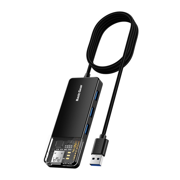 베이직기어 USB C A타입 4포트 4in1 허브, 블랙, 1개 베이직기어 USB C A타입 4포트 4in1 허브, 블랙, 1개
