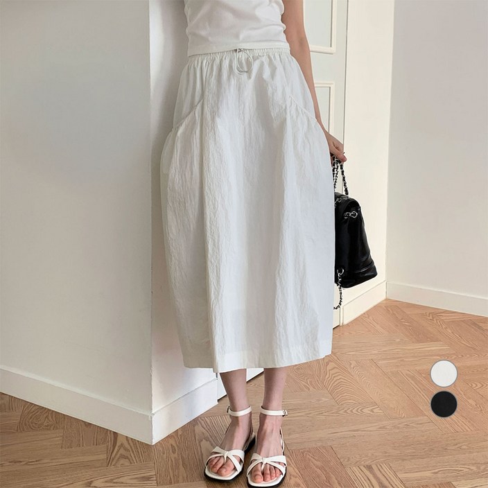 아피나르 여성용 셔링 포켓 플레어 롱 스커트