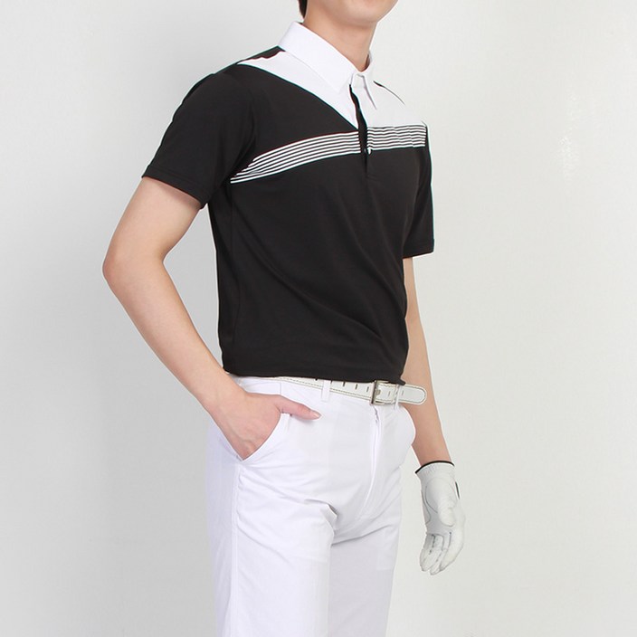 마인플로우 남성용 더마인드 BL 사선 스판 골프 반팔티셔츠