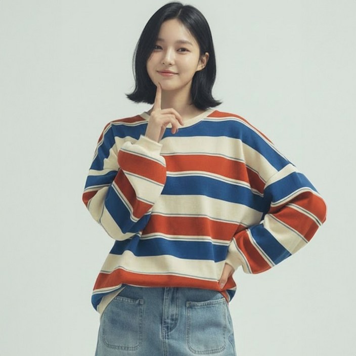 메이첼 여성용 세리프 배색 스트라이프 티셔츠 12424