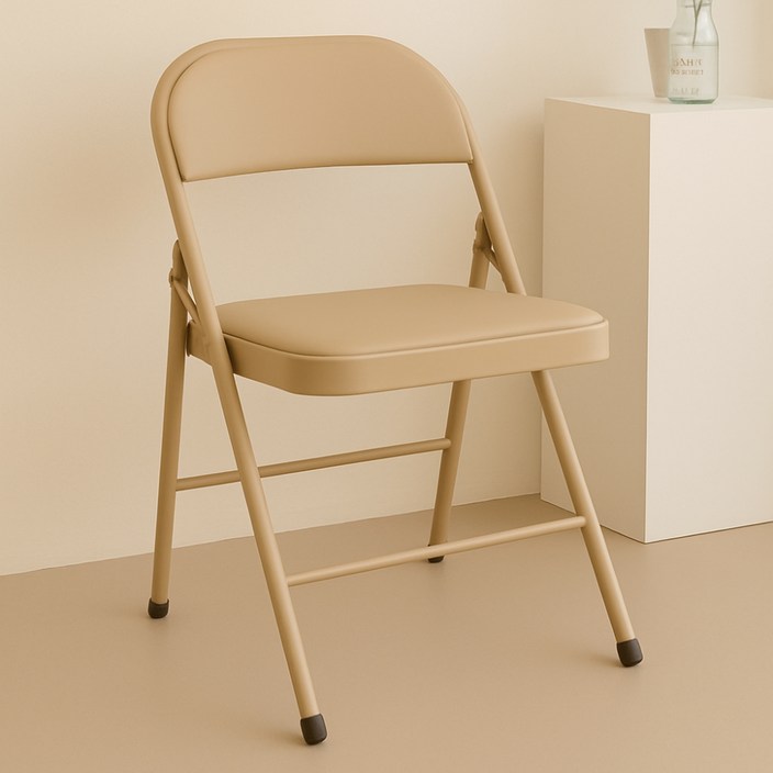 일상도구 철제 접이식 쿠션 등받이 의자, 베이지, 1개