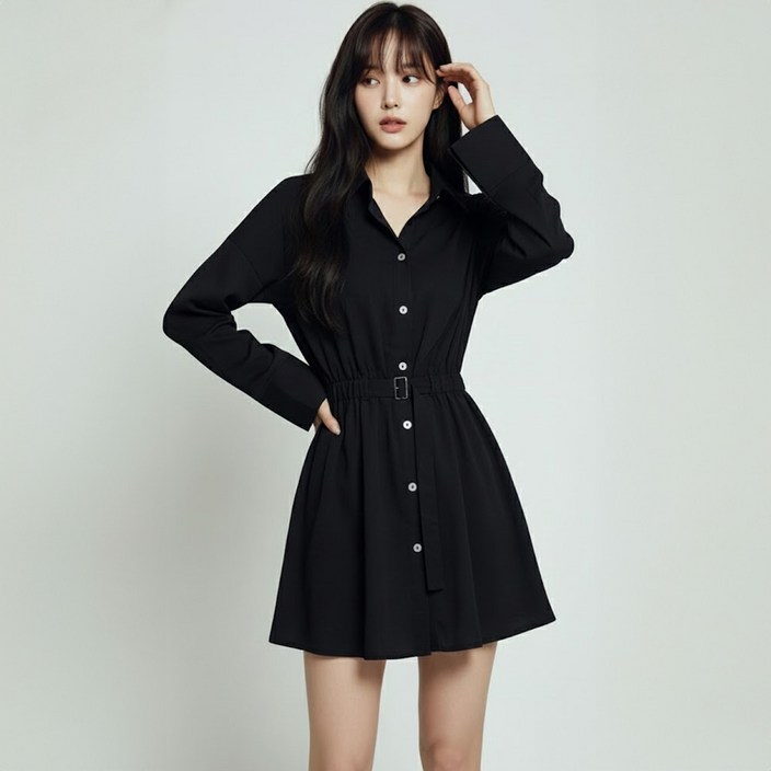 페이퍼먼츠 루엘 모던 벨트 셔츠 미니 원피스 14308