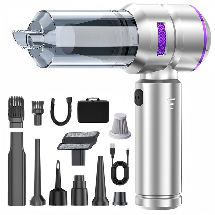 최신형 Voltmate 휴대용 무선 에어건 청소기 차량 가정 야외 흡취일체형 다기능 청소기 LED 전량 표시 BLDC 브러시리스 16000Pa TypeC 포트 진공 포장, 그레이